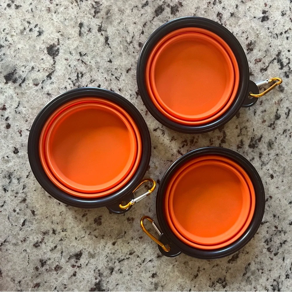 New - Orange Collapsible Pet Bowl (set of 3)